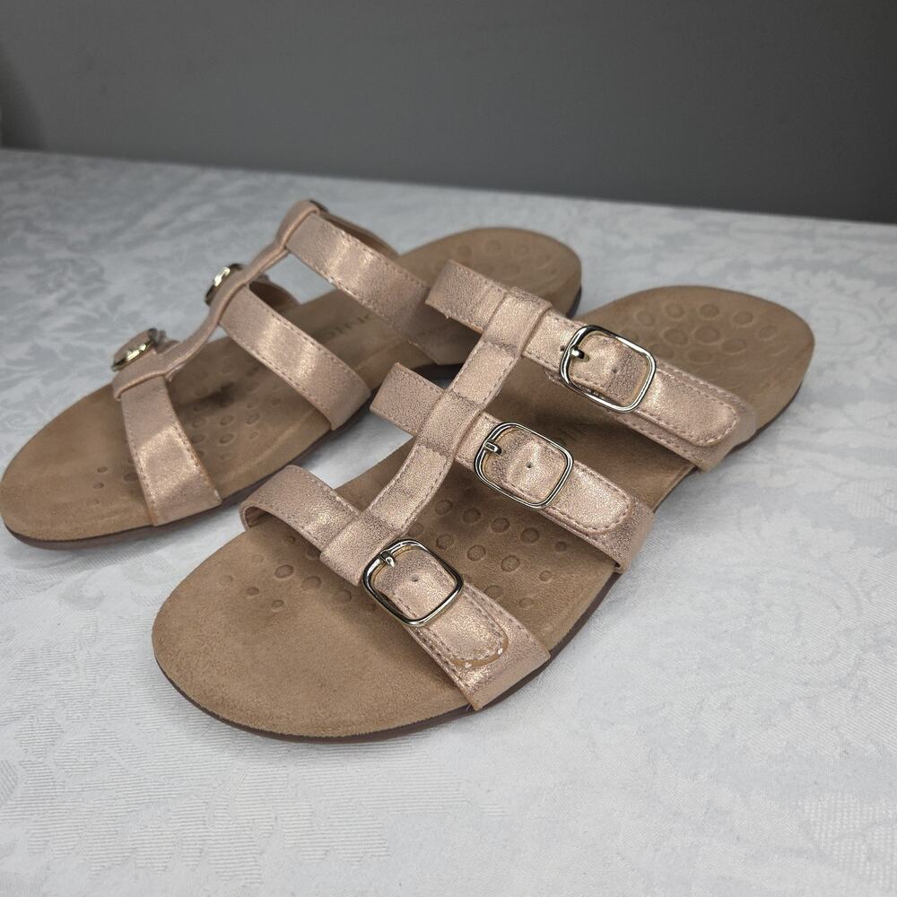 Vionic “Misa” Sandals Womens Size 8 Rose Gold w/Gold Buckles Slide-On